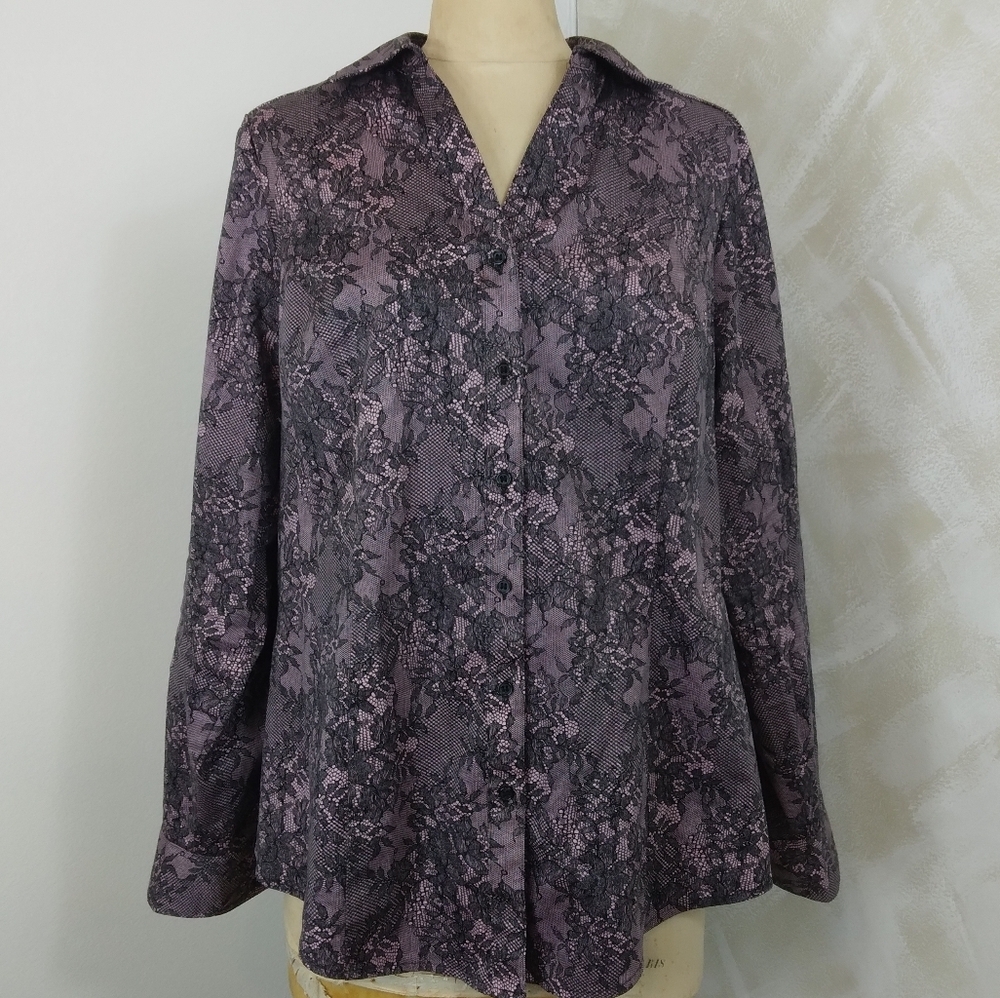 Size 16 Lane Bryant pink lace look button up